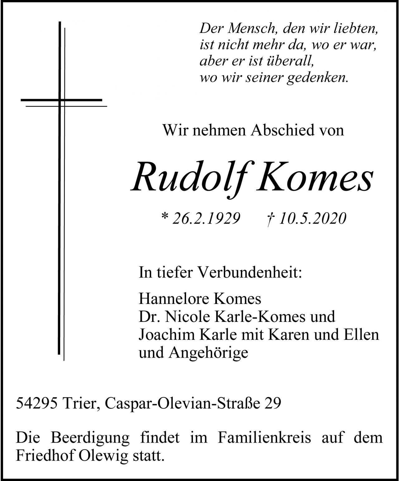 Rudolf Komes Bestattungen Grandjean